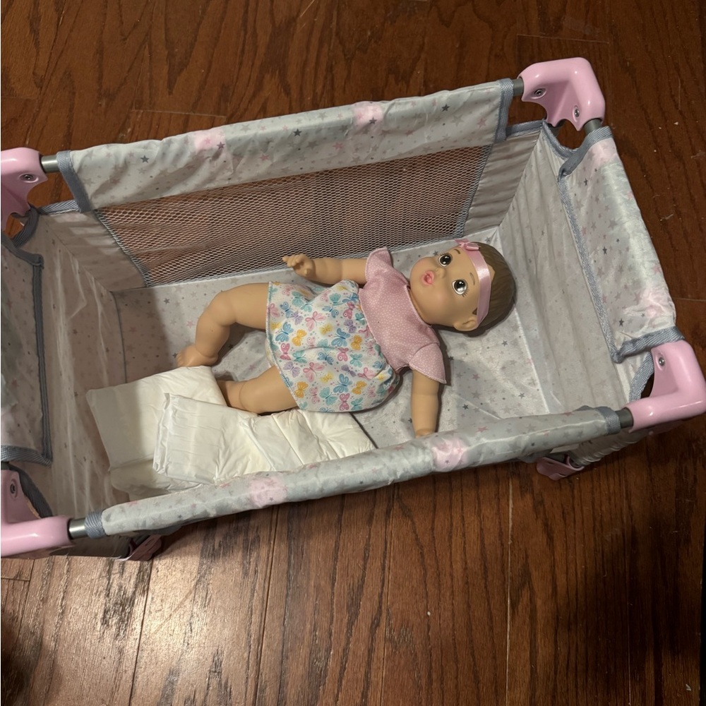 Baby Doll with Floral Dress in Pink Playpen